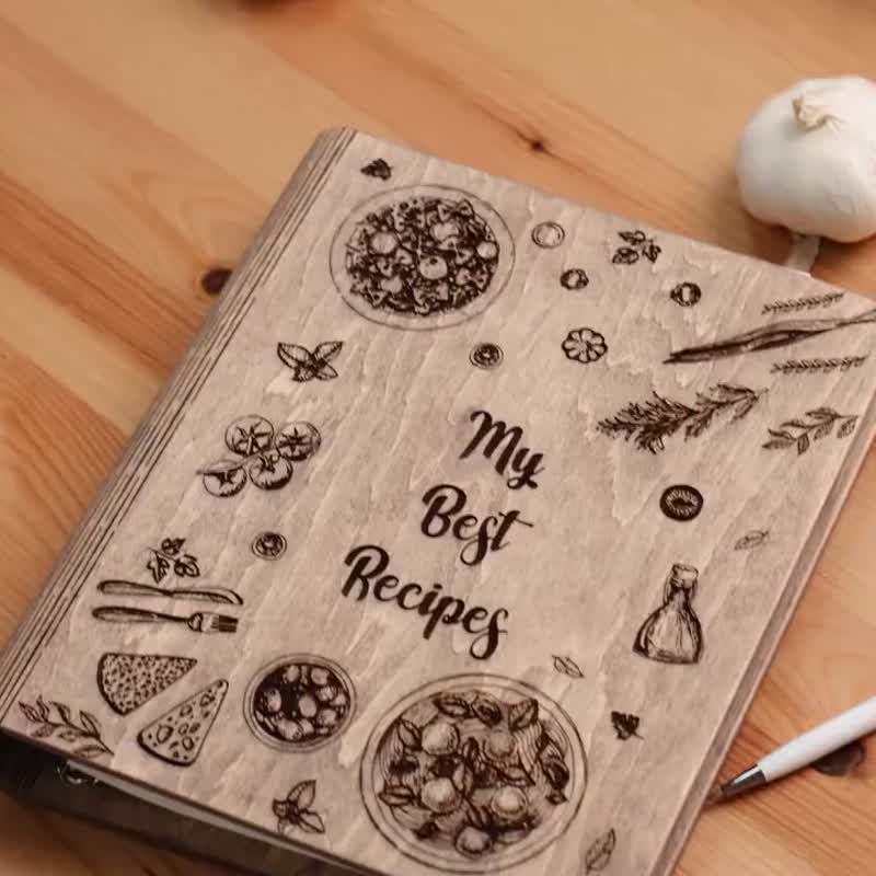 Wooden Custom Cookbook, Father Day Gift, Cooking Gift by Enjoy The Wood - 筆記本/手帳 - 木頭 咖啡色