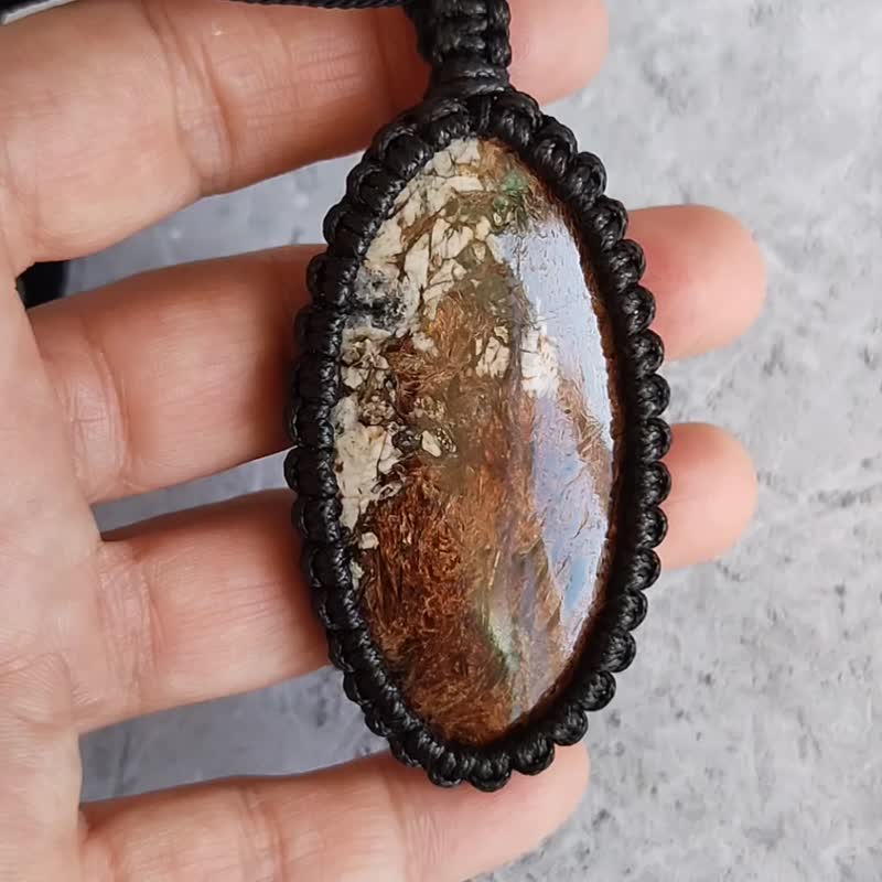Large Astrophyllite macrame necklace, clairvoyance and astral travel stone - 項鍊 - 寶石 咖啡色