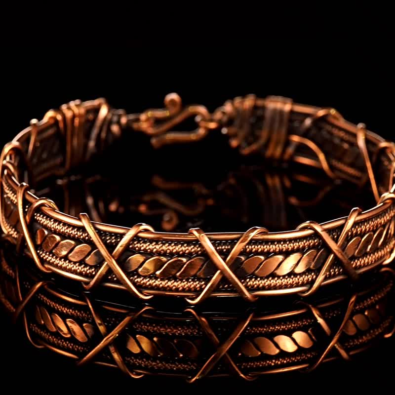 Copper wire wrapped bracelet for man 7th Anniversary gift Very big size bracelet - Bracelets - Copper & Brass Gold