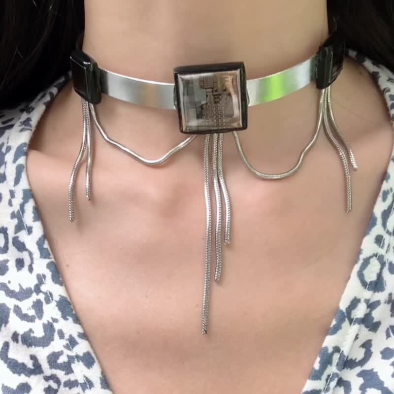Chip series unique thin punk electronic collar necklace necklace original handmade - Chokers - Other Materials Silver