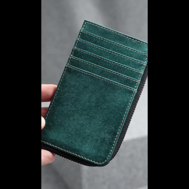 Card Holder Zipper Wallet - ที่เก็บนามบัตร - หนังแท้ สีน้ำเงิน
