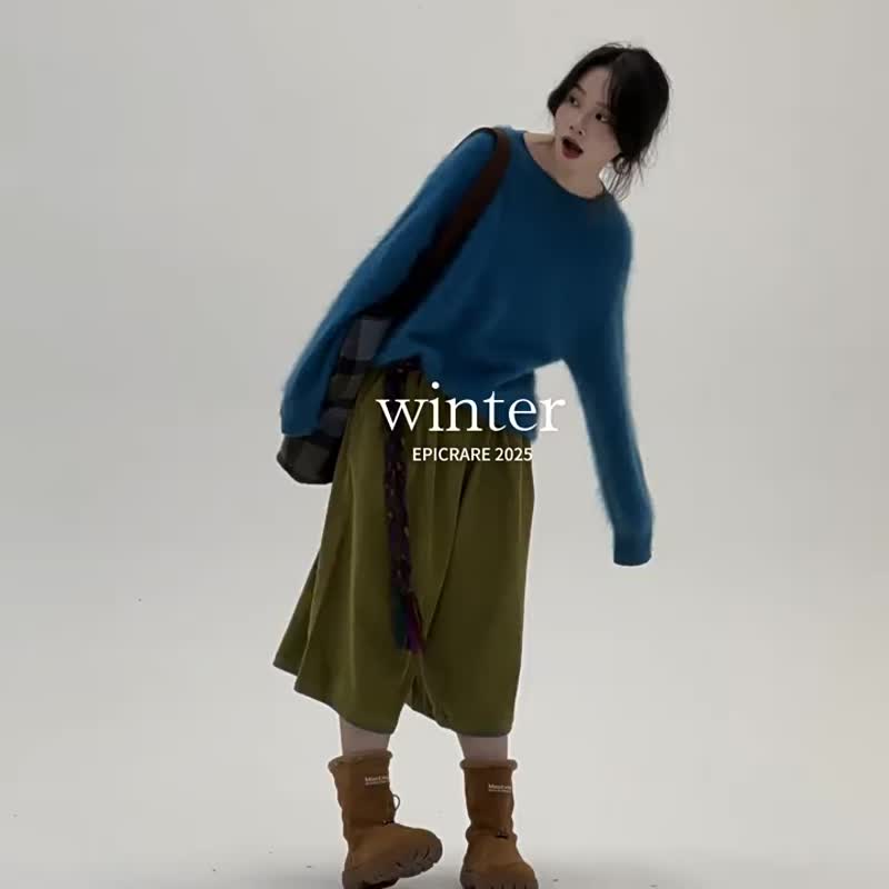 5顔色 夾心餅乾 日系褲邊針織線七分褲 中性寬鬆休閒闊腿寬褲 - 女長褲 - 棉.麻 橘色