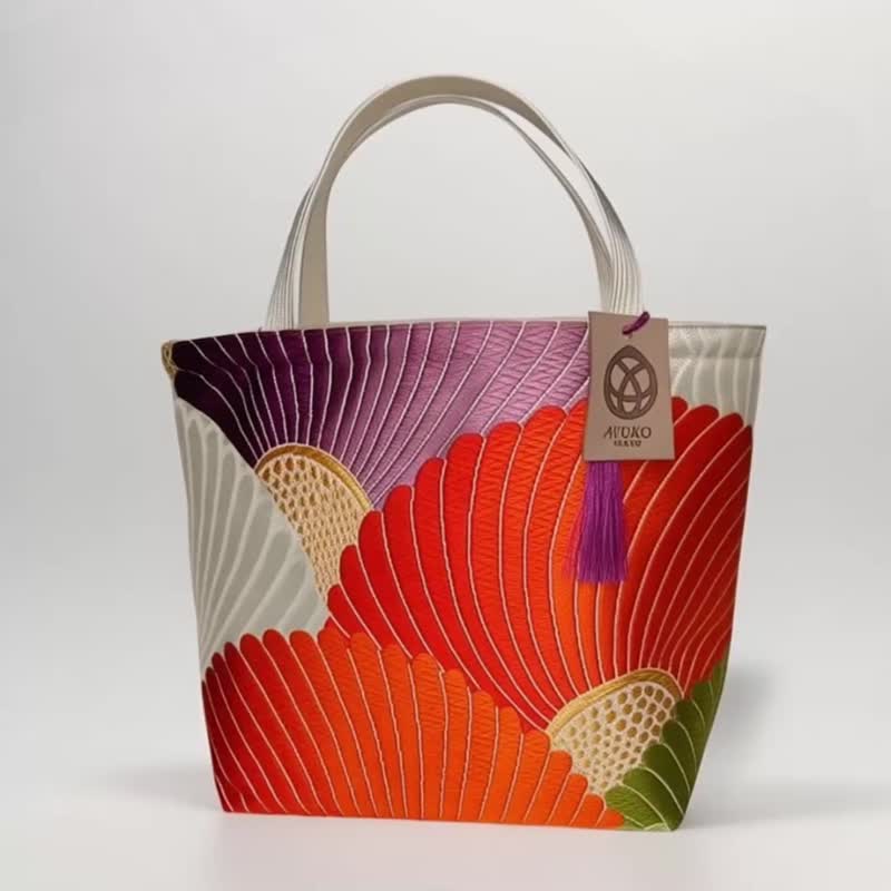 獨一無二真絲和服袋帶托特包, 日本手工刺繡升級改造包, 和風藝術 - 手提包/手提袋 - 絲.絹 多色