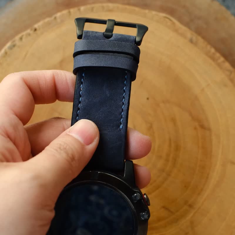 Crazy Horse Cowhide Leather Navy Blue Strap With Quickfit Garmin Connector - 錶帶 - 真皮 藍色
