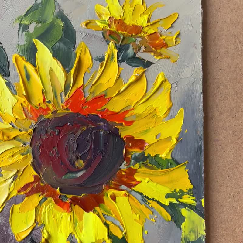 Sunflower painting Original Art Small Painting Flowers Painting - Wall Décor - Other Materials Orange