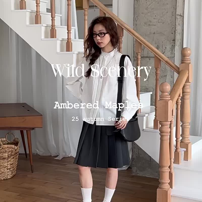 藍/白 2顏色 舊日詩頁 法式文藝立領門襟花卉刺繡襯衫燈籠袖襯衣 - 女襯衫 - 棉.麻 白色