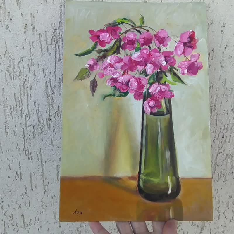 Sakura Painting Blooming Tree Original Art still life Branch Pink Flower Canvas - Posters - Other Materials Pink