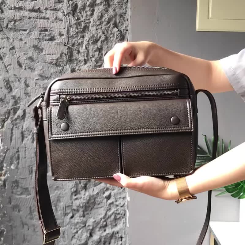 真皮斜背包 12858A 咖 - 其他 - 真皮 咖啡色