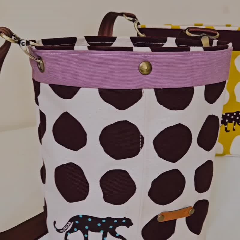 【小水桶系列】日本點點豹 水桶包 肩背側背包 帆布包 設計手作包 - 側背包/斜背包 - 棉.麻 多色