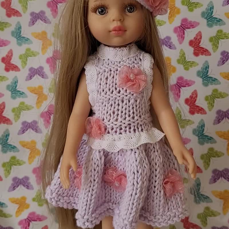 Handmade knit/crochet summer set for Paola Reina Las Amigas doll or 13 inch doll - Other - Cotton & Hemp White