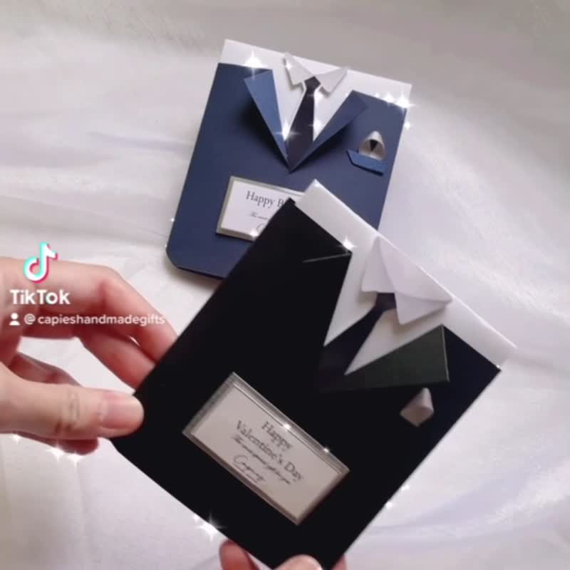 Gentleman's handmade photo card│Father's Day│Birthday│Boyfriend│Valentine's Day│Couple│Suit - Storage & Gift Boxes - Paper Black
