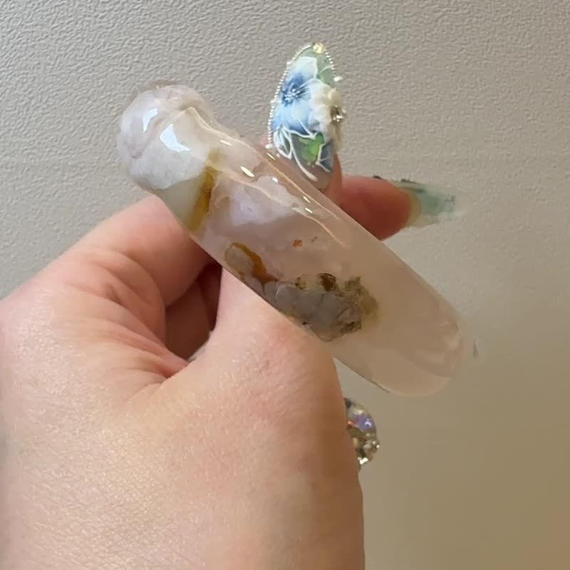 櫻花瑪瑙手鐲瑪瑙手鐲 貓爪鐲 貓鐲冰透仙氣粉花裸櫻54-55圈口 - 手鍊/手環 - 玉石