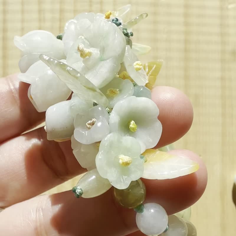 手工編織翡翠手鍊 — 鈴蘭與貓掌 - 手鍊/手環 - 玉石 黃色