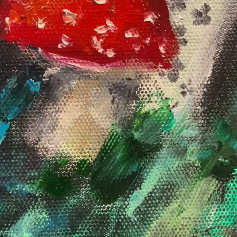 Alice in Wonderland Original Oil Painting on Canvas Rabbit Painting Mushrooms - Wall Décor - Eco-Friendly Materials Multicolor