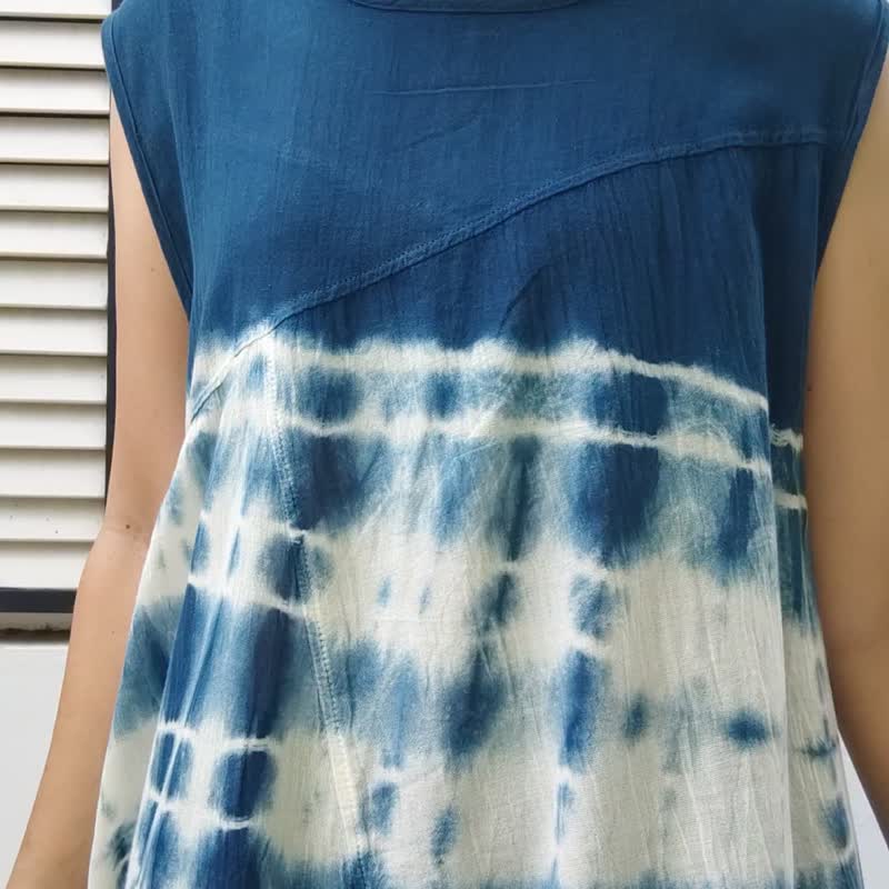 Ilaria Summer - Indigo Tie Dyed See Through Dress - One Piece Dresses - Cotton & Hemp Blue