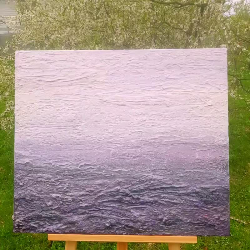 Abstract original painting on canvas from the artist, lavender landscape - Wall Décor - Acrylic Purple