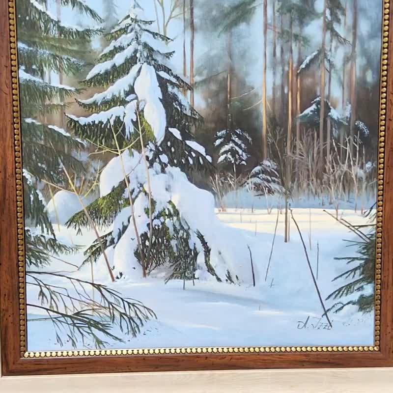 Wiiter Oil Painting Original Winter Landscape Unique Original Artwork Forest Art - Illustration, Painting & Calligraphy - Linen 