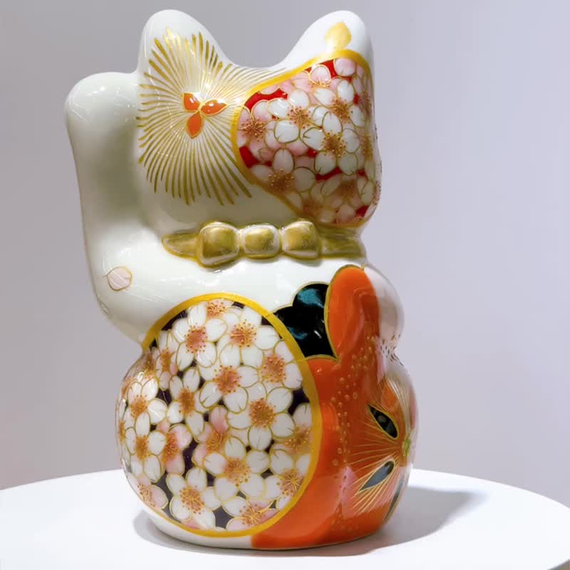 【晶櫻迎祥】日本清水燒招財貓 | 日和櫻 - 中號 - 擺飾/家飾品 - 瓷 白色