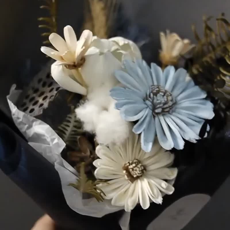 海洋藍白花束 | 香氛擴香花 - 乾花/永生花 - 植物．花 
