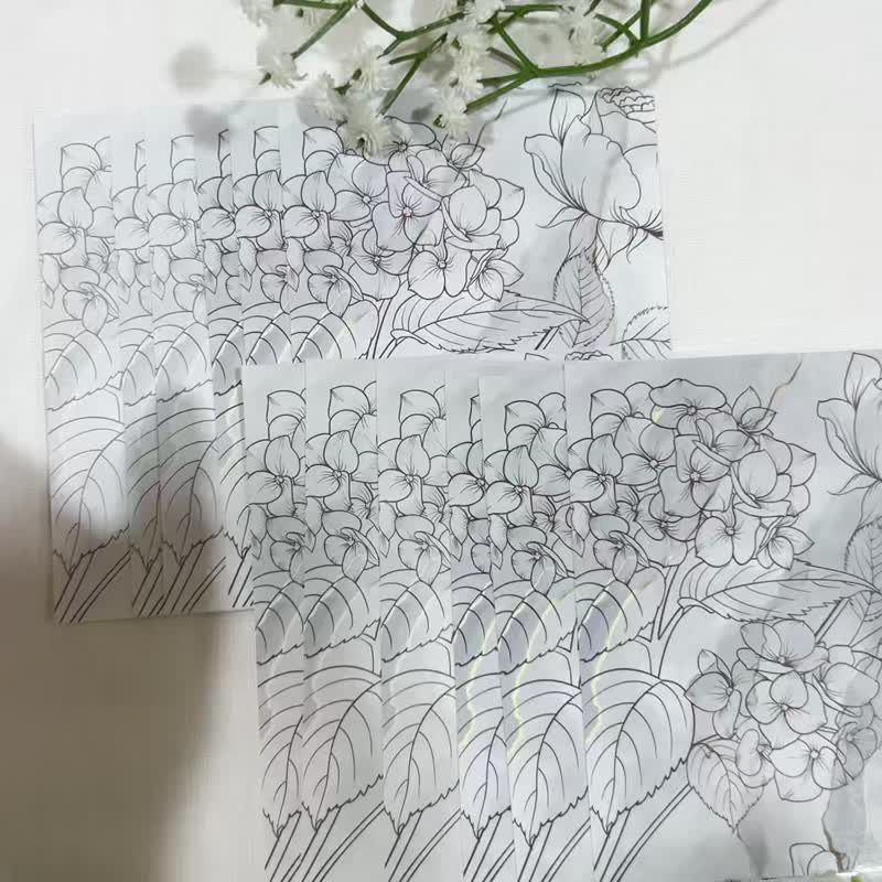 Soojinia-Black Brown Line Hydrangea Stickers 12PCS - 貼紙 - 紙