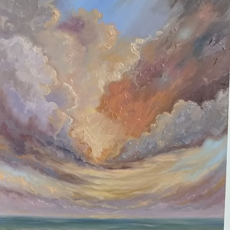 日没の抽象絵画、海景ウォールアート、雲景油絵、彼女へのギフト - ウォールデコ・壁紙 - その他の素材 オレンジ