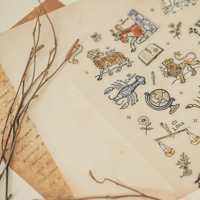 手稿裡的星空 | 占星學者的宇宙印記【貼紙】 - 貼紙 - 塑膠 卡其色