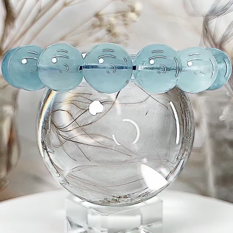 【海之精靈】天然15mm大顆粒 玻璃體海藍寶石 水晶手鍊手珠手串 - 手鍊/手環 - 水晶 藍色