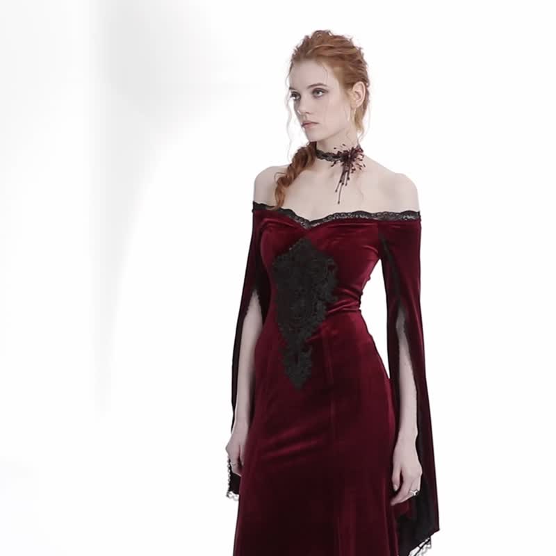 Gothic Witch Seance Velvet Gown/Dress - Red/Black - Evening Dresses & Gowns - Other Materials Red