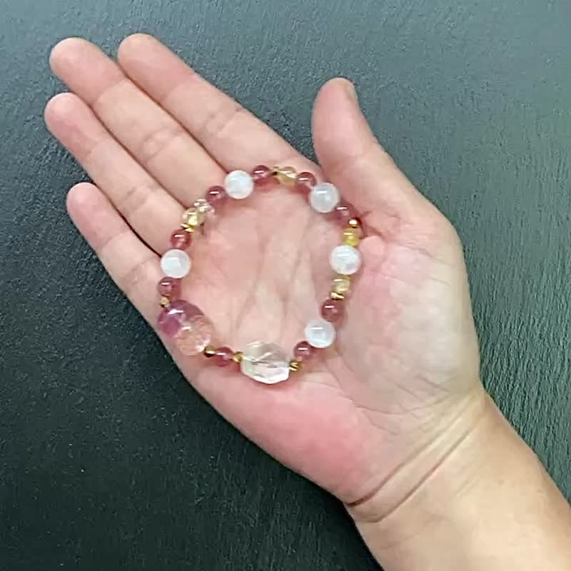 草莓晶 金髮晶 奶油體藍月光 白水晶 螢石貔貅 黃銅手鍊 客製化 - 手鍊/手環 - 水晶