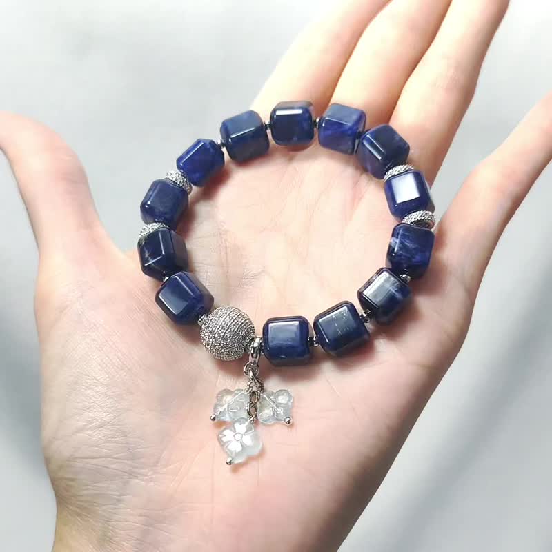 頂級 藍紋蘇打石 海藍寶 幸運草 喉輪 眉心輪 手鍊 單品 禮物 - 手鍊/手環 - 寶石 藍色