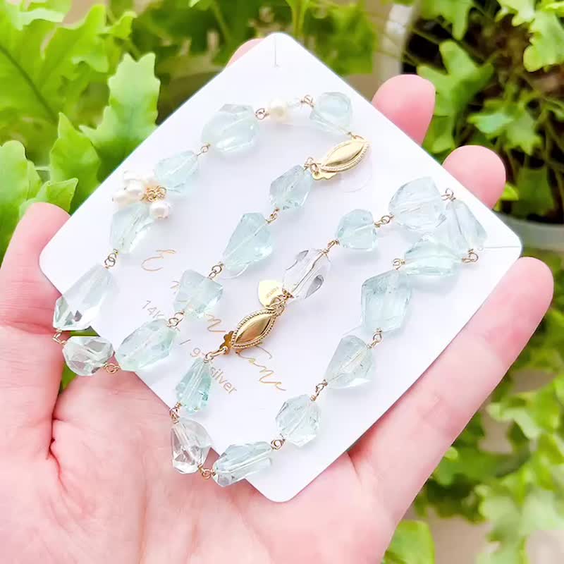 Mos苔蘚海藍寶石鏡面超閃切割 寶石感原礦手鍊 - 手鍊/手環 - 水晶 藍色