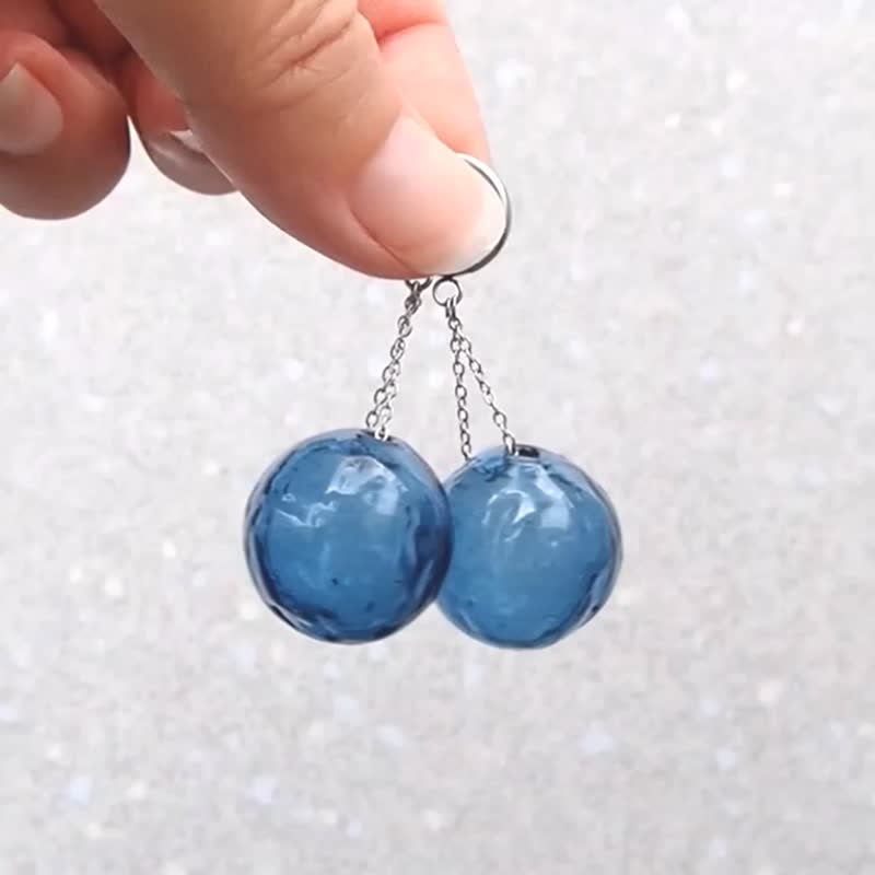 Blown Glass Earrings: The Bubbles - Earrings & Clip-ons - Glass Blue