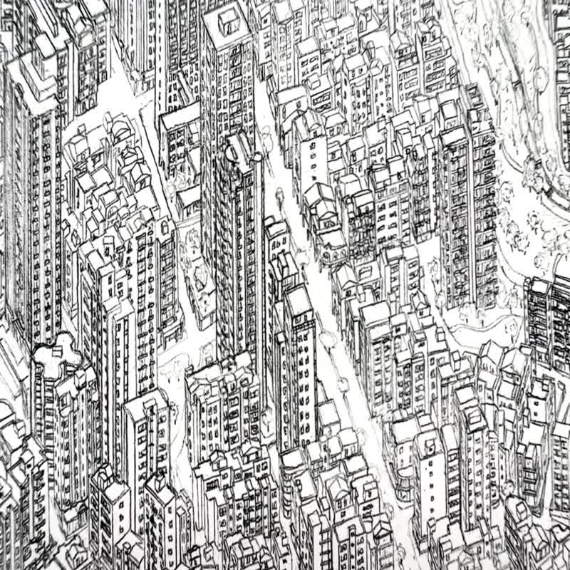台北市天母区、手描きの地図アート プリント S - ウォールデコ・壁紙 - 紙 ホワイト