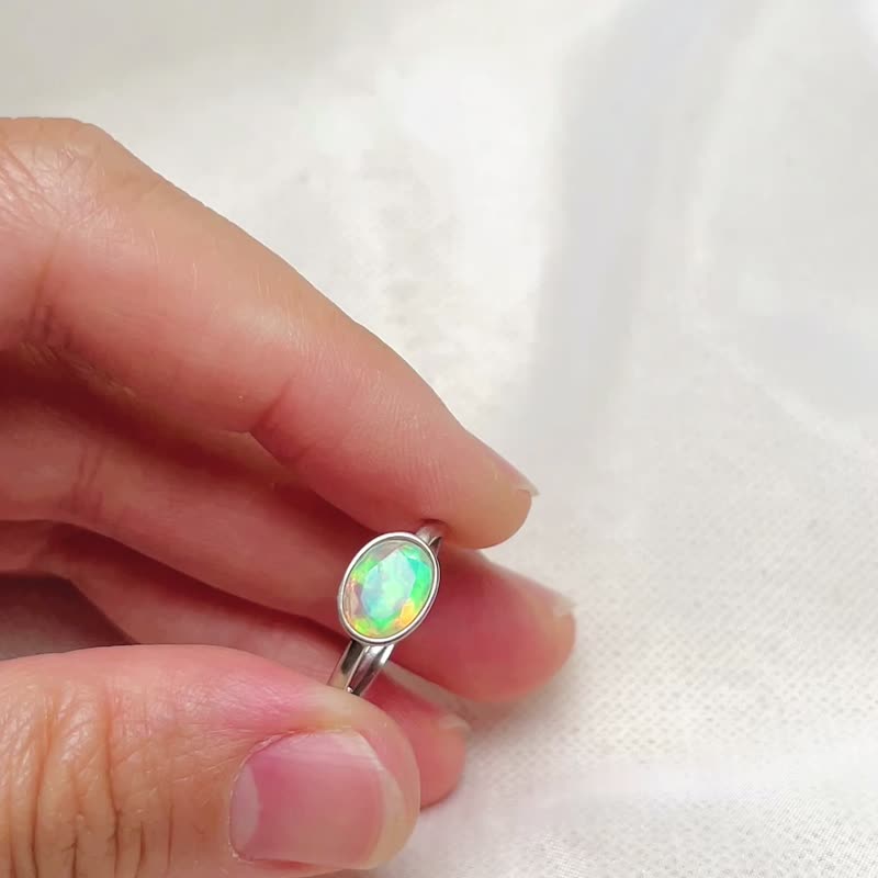 White Opal Simple Ring / Faceted Opal / 925 Sterling Silver Opal - General Rings - Gemstone 