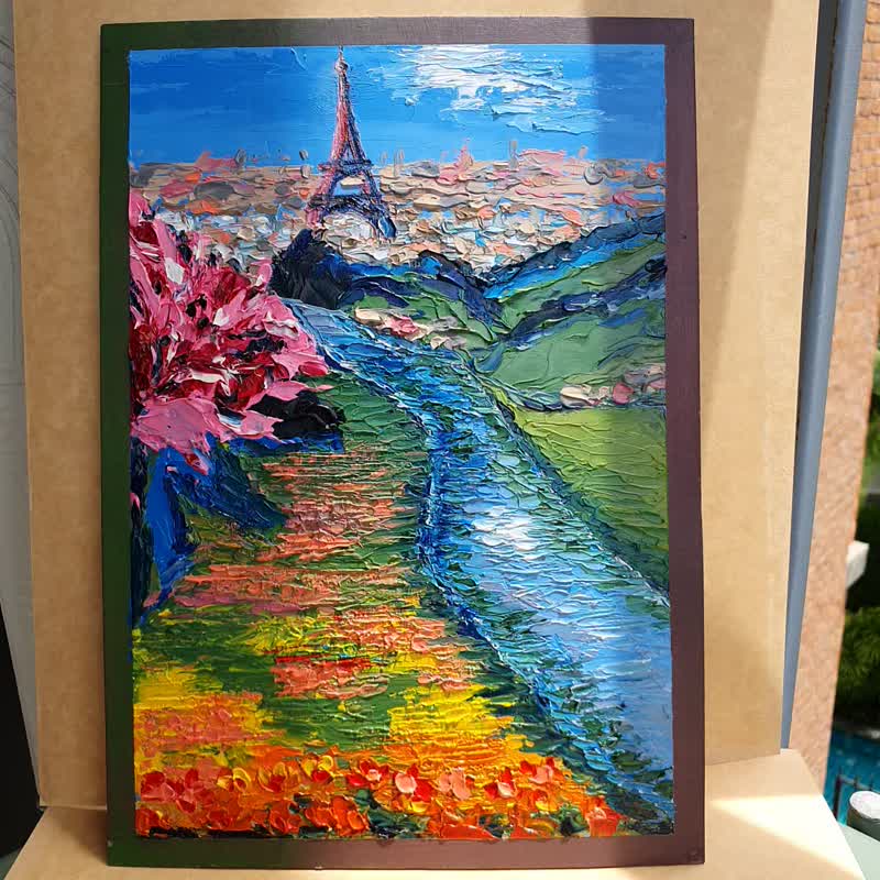 Oil Painting Eiffel Tower Original Art Roses Flowers Wall Art Paris Cityscape - Posters - Other Materials Multicolor
