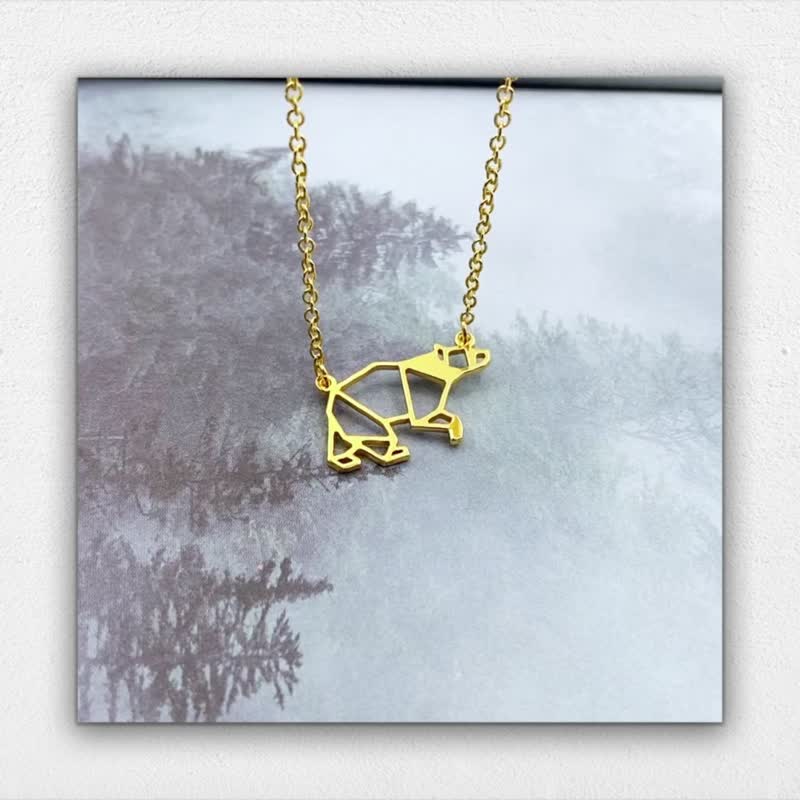 Geometric Grizzly Bear Necklace, Gold Plated - Necklaces - Other Metals Gold