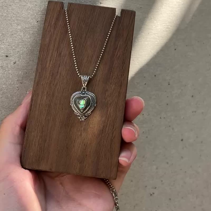 喜迎瑤 925銀 鮑魚貝 愛心項鍊 項鍊 手工銀飾 迷幻 嬉皮風 復古 - 項鍊 - 純銀 銀色