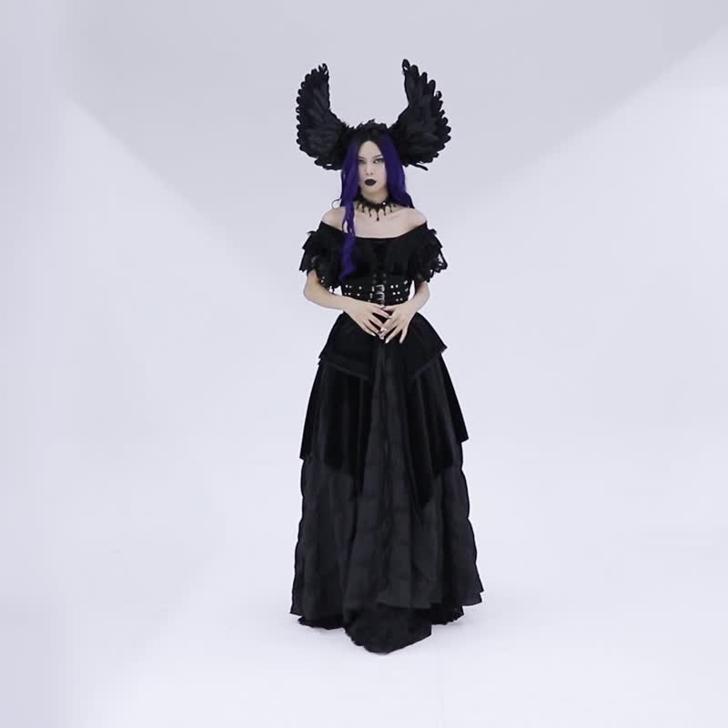 Gothic Angel of Death Ritual Feather Headband Headdress - Headbands - Other Materials Black
