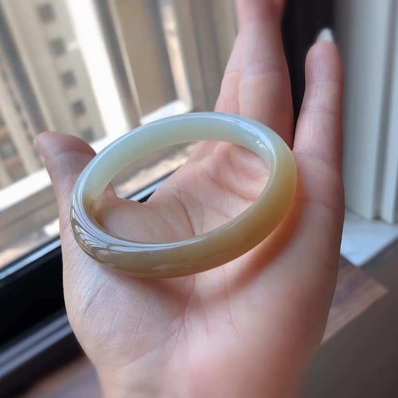 天然和田玉糖白玉鐲老坑料脂粉細膩料子油潤過度自然圈口53 - 吊飾/掛飾 - 玉石