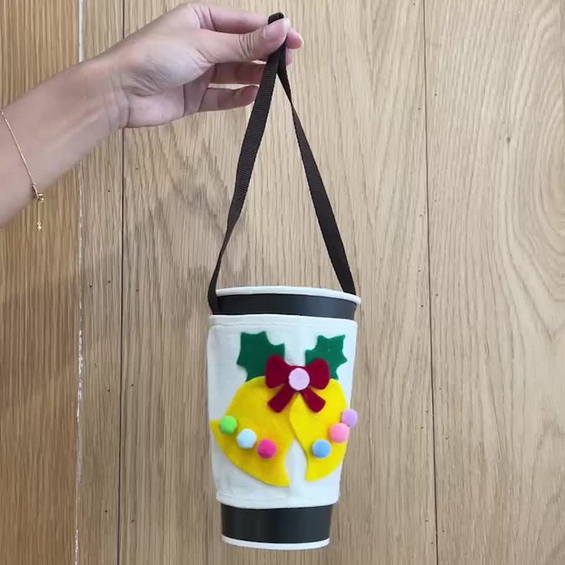 禾荳荳聖誕節提杯袋DIY 鈴鐺拐杖糖 - 手提包/手提袋 - 棉．麻 多色