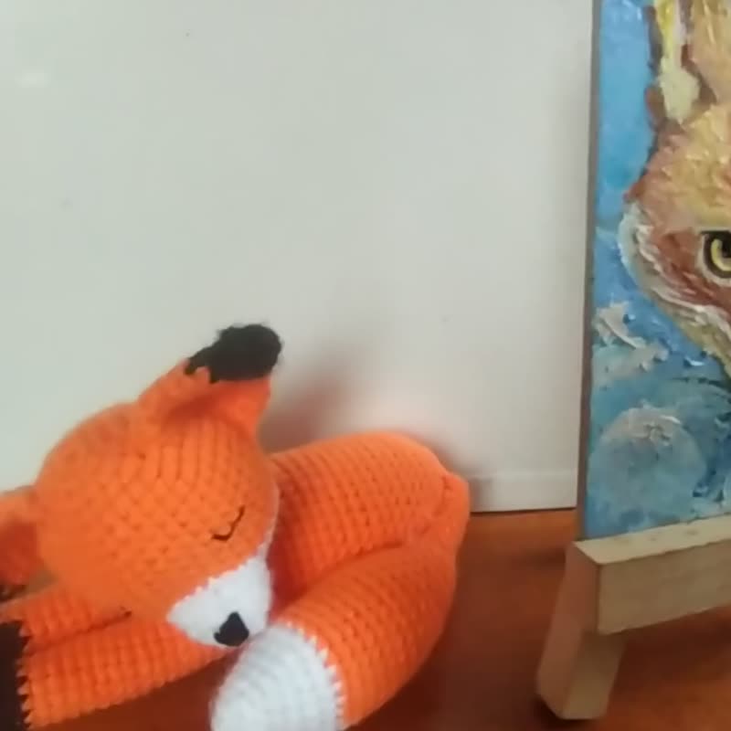 Fox Painting Animal Toy Set of Two Foxes Original Art - Stuffed Dolls & Figurines - Thread Orange