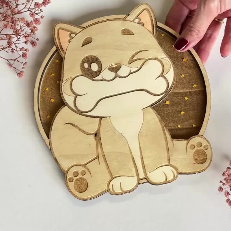 Animals Wooden Nursery Sign – Dog Themed Hand Painted - Custom Name Plaque - 兒童家具 - 木頭