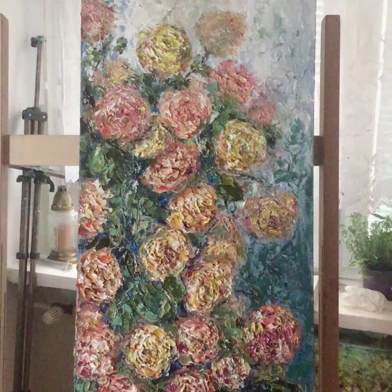 Pink and yellow flowers original oil painting - Wall Décor - Other Materials Yellow