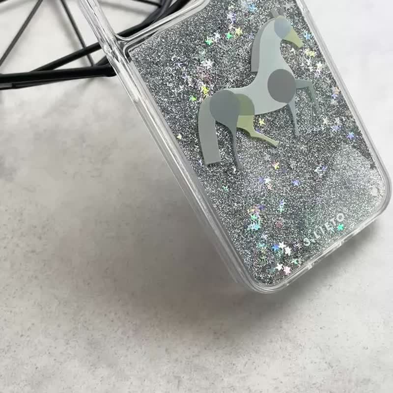 【Horse(Star Silver)】Glitter smartphone case (iPhone13Pro/14/14Pro) - เคส/ซองมือถือ - พลาสติก สีใส