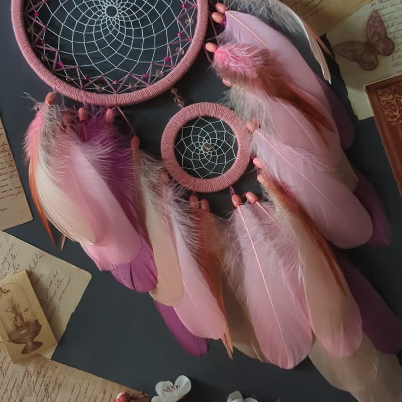 Handmade pink blush and purple dreamcatcher for girl |  เครื่องดักฝันสีชมพู - Wall Décor - Thread Pink