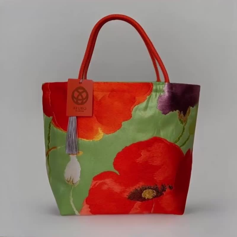 獨一無二真絲和服袋帶托特包, 日本手工刺繡升級改造包, 和風藝術 - 手提包/手提袋 - 絲.絹 多色