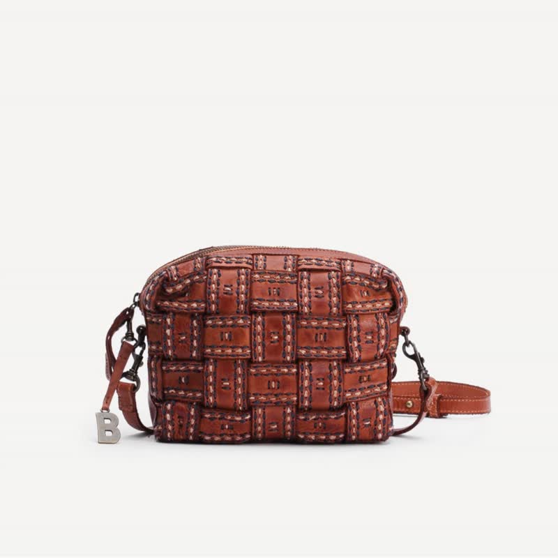 [Spain BIBA] Payson Pay2l cross-woven leather cross-body bag classic Brown woven bag - กระเป๋าแมสเซนเจอร์ - หนังแท้ สีนำ้ตาล