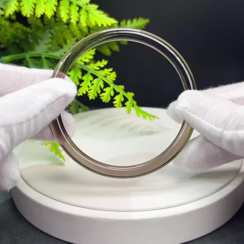 高品質 玻璃體茶晶手鐲 63MM 冰透仙女條煙晶手環 穩定平衡活力 - 手鍊/手環 - 水晶