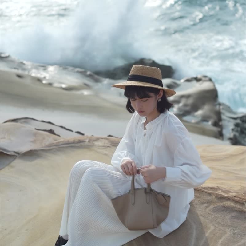 【SALE】Eloise Leather Satchel Bag - Wheat - Handbags & Totes - Genuine Leather Brown