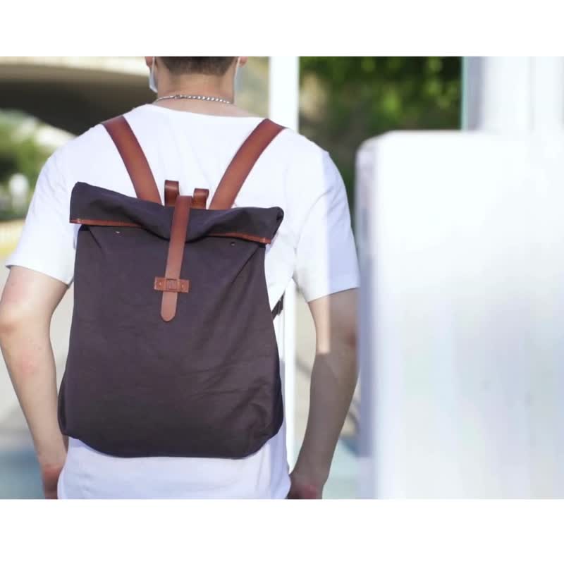 [Spain BIBA] Alverstone Alv1l scroll Linen and linen backpack - Backpacks - Cotton & Hemp Brown